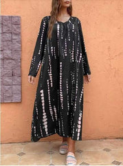 Casual Loose Stripe V neck Long sleeve Maxi Dresses