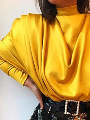 Solid color high collar long sleeve bat-sleeve shirt Blouses