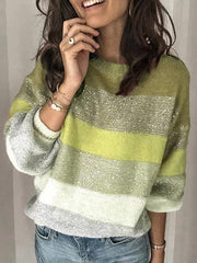Casual loose round neck multi-color patchwork knit sweaters