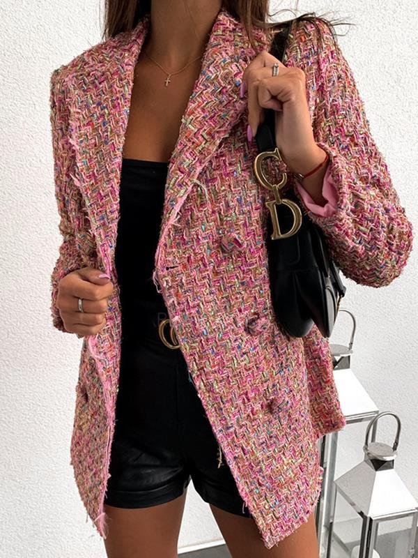 Women fashion chic turn down neck long blazer coats