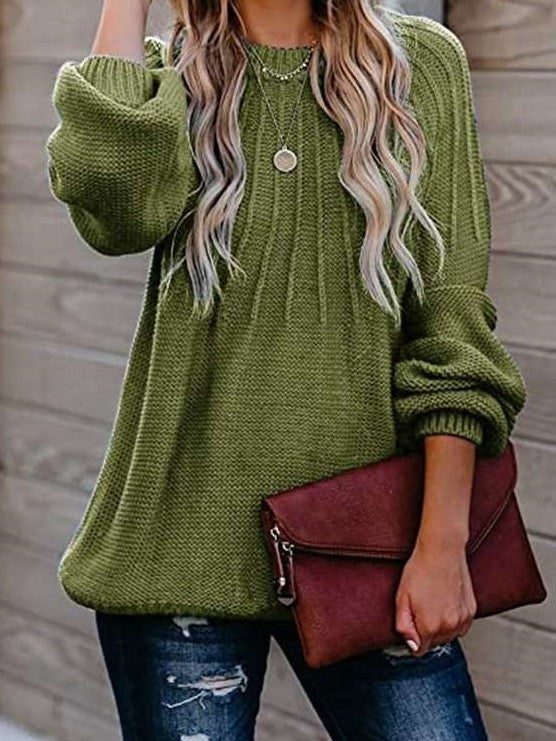 Fashion Pure Stripe Round neck Long sleeve Knit Sweaters