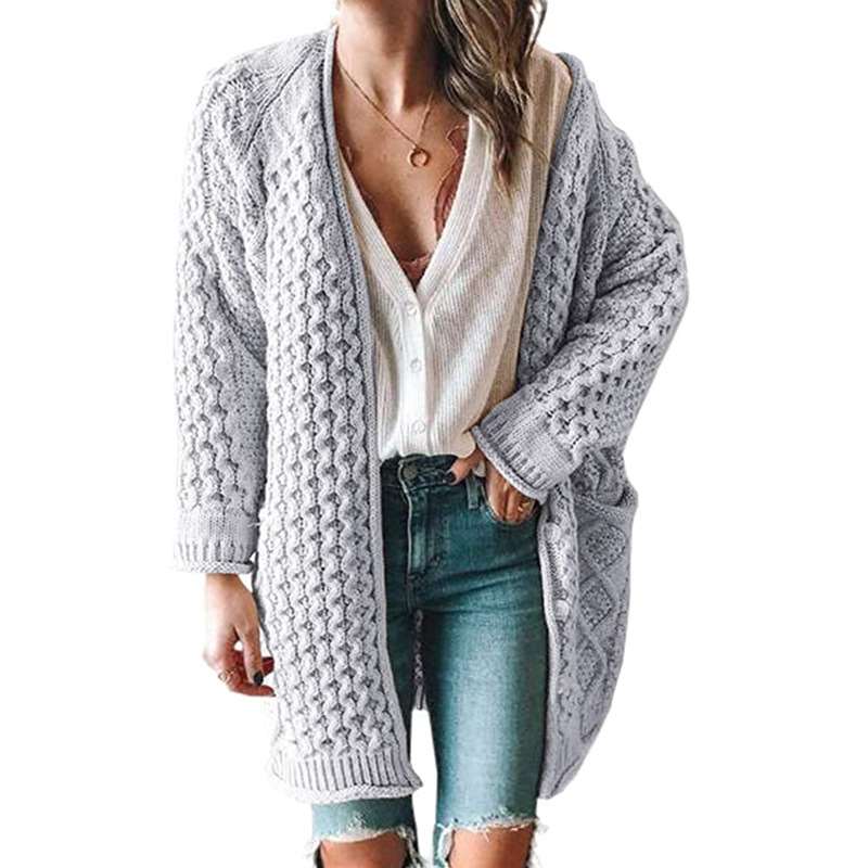 Fashiob Casual Pure Knit Fastner Long sleeve Plus Cardigan