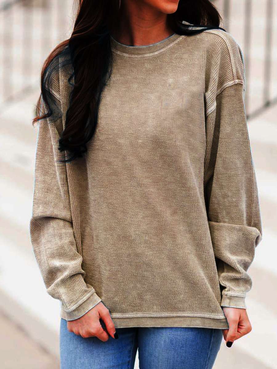 Casual Loose Pure Round neck Long sleeve T-Shirts