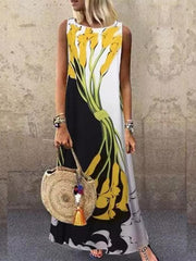 Printed Round neck sleeveless loose print evening dresses