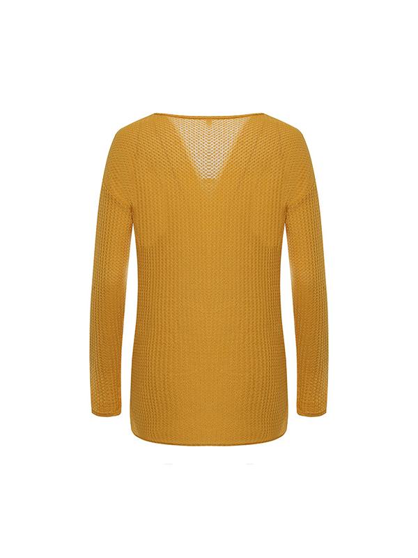 V Neck Plain Fashion Sweaters For Woman