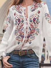 Women loose printed long sleeve bohemia style blouses