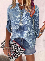 Star printed stand collar woman blouses