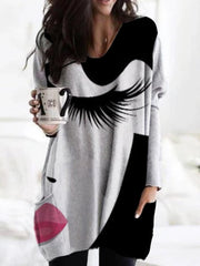 Black-Grey Casual Long Sleeve Abstract Shirts & Tops