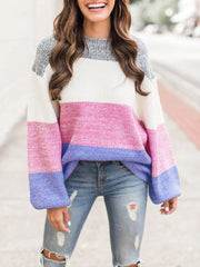 Color Stripe Woman Long Sleeve Loose Sweater