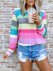 Rainbow Striped Multicolor Thin Tops Sweatshirts