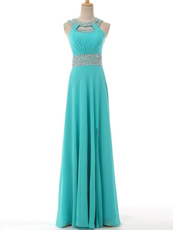 Designer Sequined Contrast O-Neck Backless Long Prom Dresses