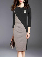 Round Neck Colouring Elegant Bodycon Dress