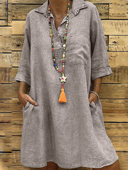 Loose Oversized 3/4 sleeve shirt turn down collar shift dresses