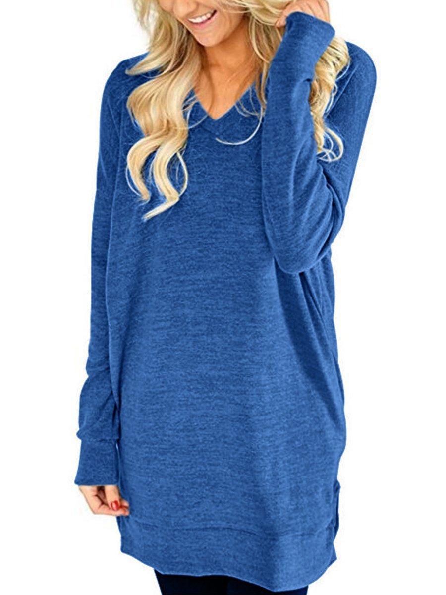 V-Neck Plain  Long Sleeve  T-Shirt