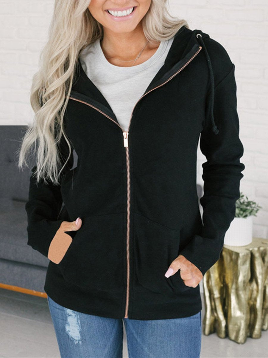 Plain Daily Casual Woman Hooded With Pockets