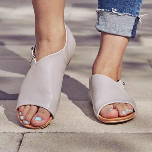 Plain Flat Peep Toe Casual Date Flat Sandals