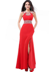 Designer Sequined Contrast O-Neck Backless Long Prom Dresses