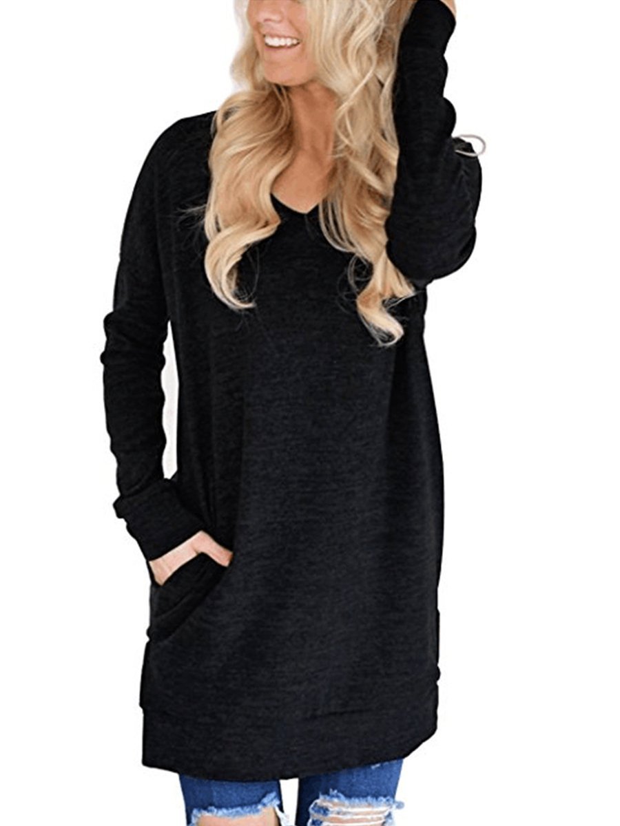 V-Neck Plain  Long Sleeve  T-Shirt