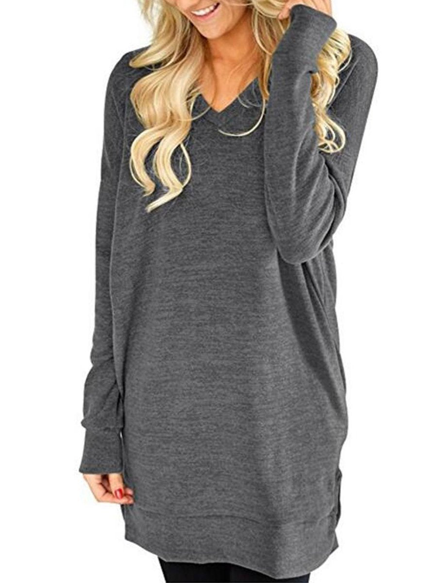 V-Neck Plain  Long Sleeve  T-Shirt