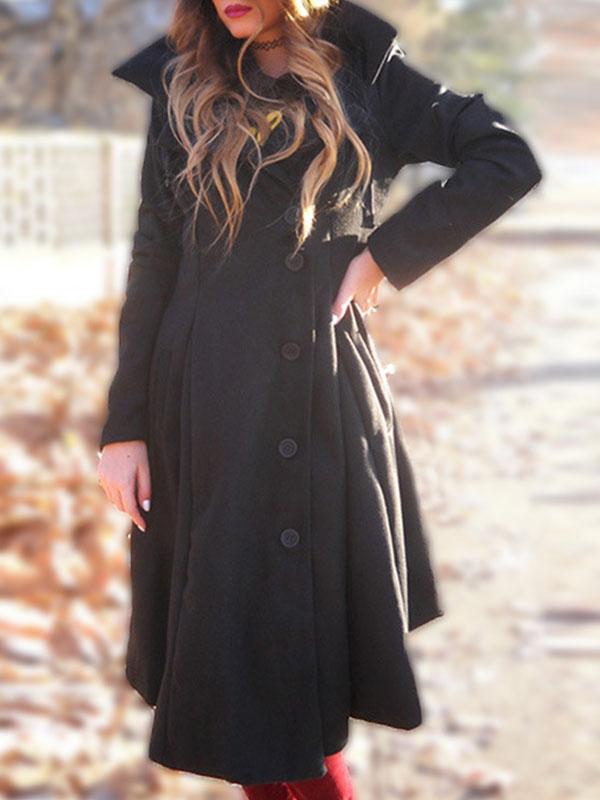 Black Woman Hooded Pocket Long Coats