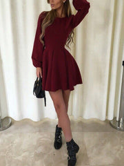 Autumn Long Sleeve Puff Sleeve Skater Dress