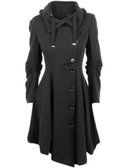 Warm Black Hooded Single Breasted Plain Coat