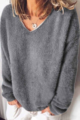 V-neck Solid Color Loose Top Sweaters