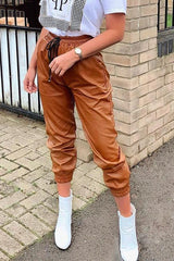 PU Drawstring Pocket Pants