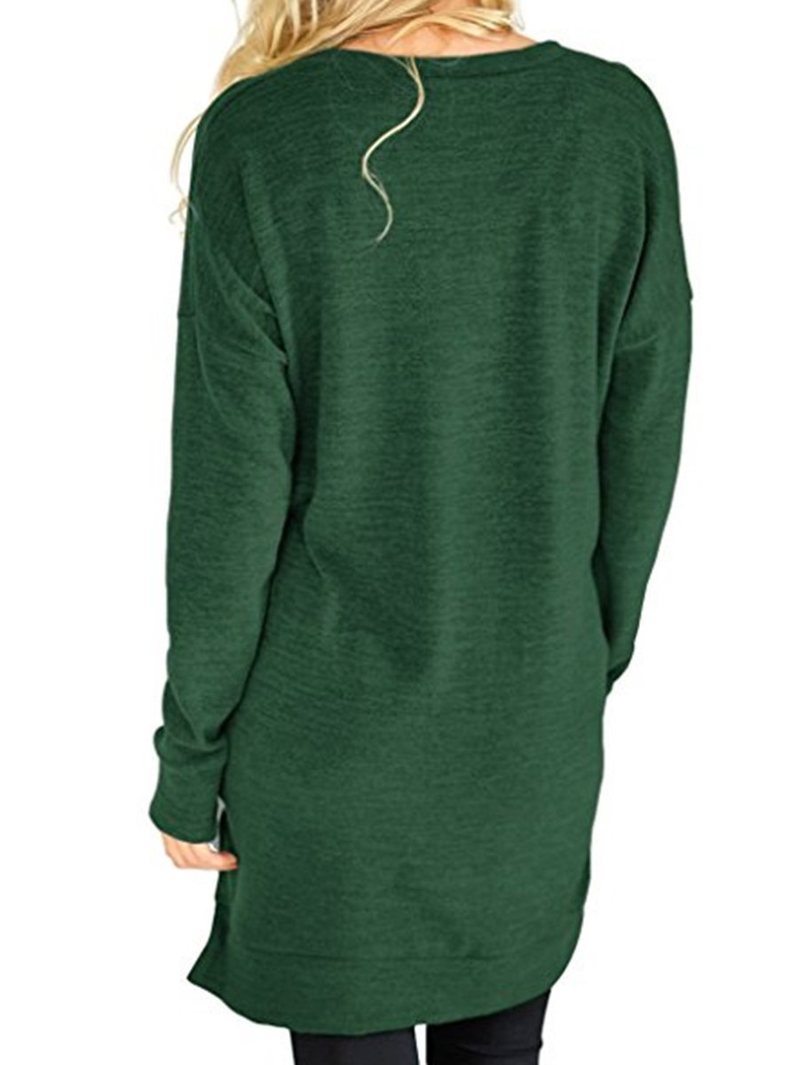 V-Neck Plain  Long Sleeve  T-Shirt