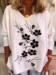 Cotton Long Sleeve Printed V Neck Shirts & Tops