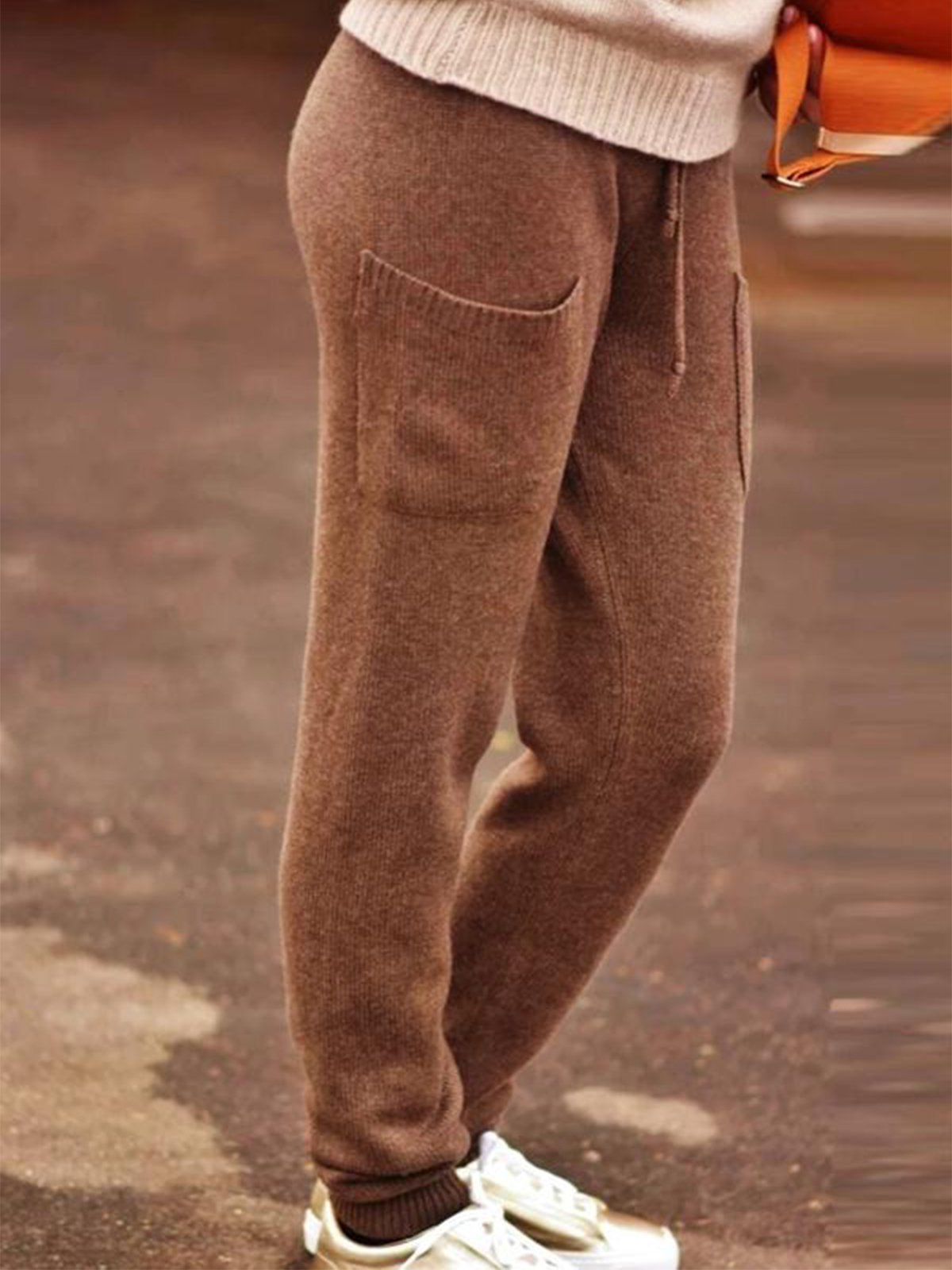 Plain Draw String Pockets Plus Size Casual Pants