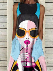 Multicolor Printed Casual Round Neck Abstract Dresses