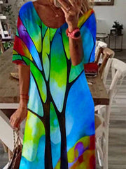 Casual Print Round neck Short sleeve Maxi Dresses