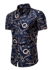 Mens Fashion Print Casual Short-Sleeved Shirt