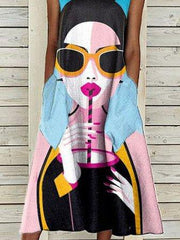 Multicolor Printed Casual Round Neck Abstract Dresses