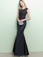 Sexy Lace Applique Sequined Sleeveless Vintage Mermaid Evening Dresses