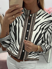 Color printed stand collar blouse cardigan long sleeve loose blouses