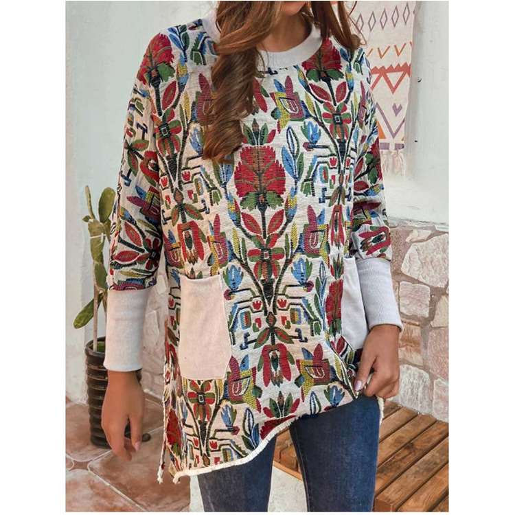 Casual Loose Floral print Round neck Long sleeve Sweatshirts