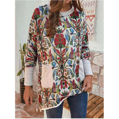 Casual Loose Floral print Round neck Long sleeve Sweatshirts