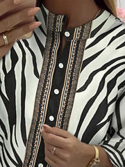Color printed stand collar blouse cardigan long sleeve loose blouses
