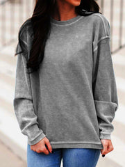 Casual Loose Pure Round neck Long sleeve T-Shirts