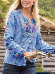 Casual Floral print V neck Long sleeve Blouses