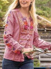 Casual Floral print V neck Long sleeve Blouses