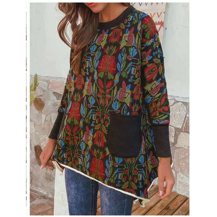Casual Loose Floral print Round neck Long sleeve Sweatshirts