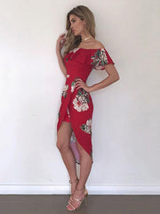 Pretty Cotton Floral Printed Ruffled off Shoulder Midi Dress