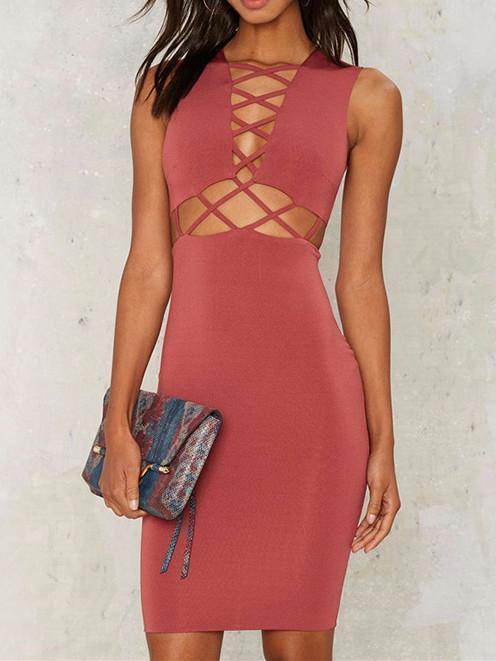 Sexy Red Sleeveless Hollow Bandage Dress