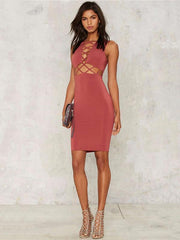 Sexy Red Sleeveless Hollow Bandage Dress
