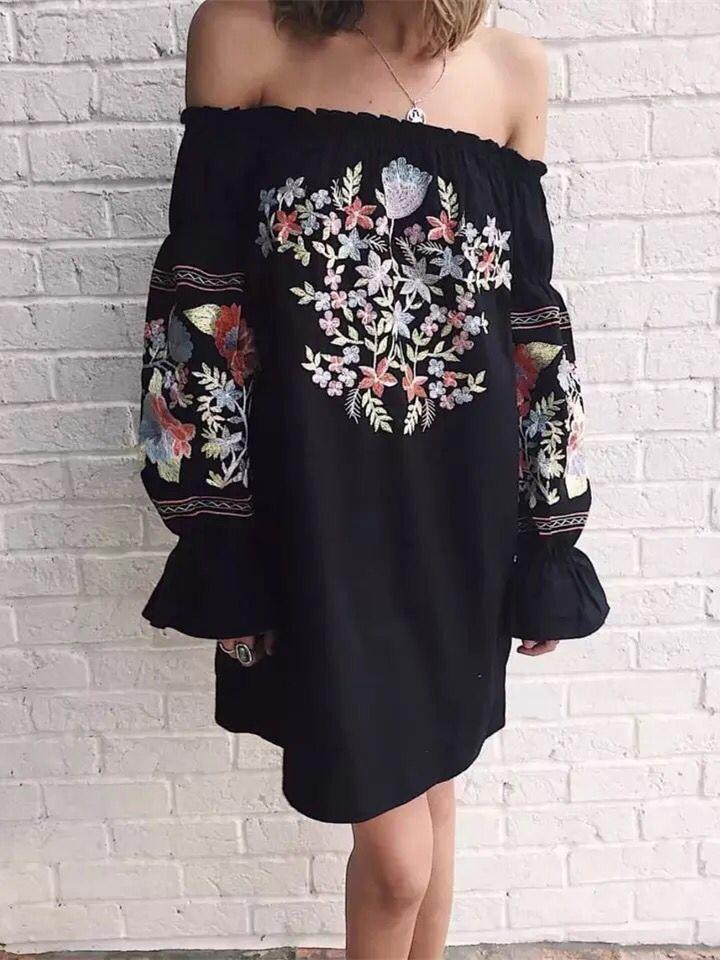 Bohemia Floral-Printed Off-The-Shoulder Puff-Sleeves Mini Dress