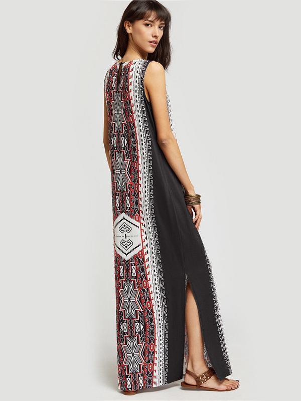 Black Split-side Sleeveless Bohemia Maxi Dress