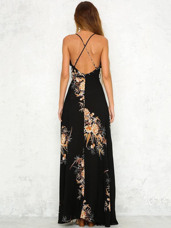 Bohemia Spaghetti-neck Backless Maxi Dress